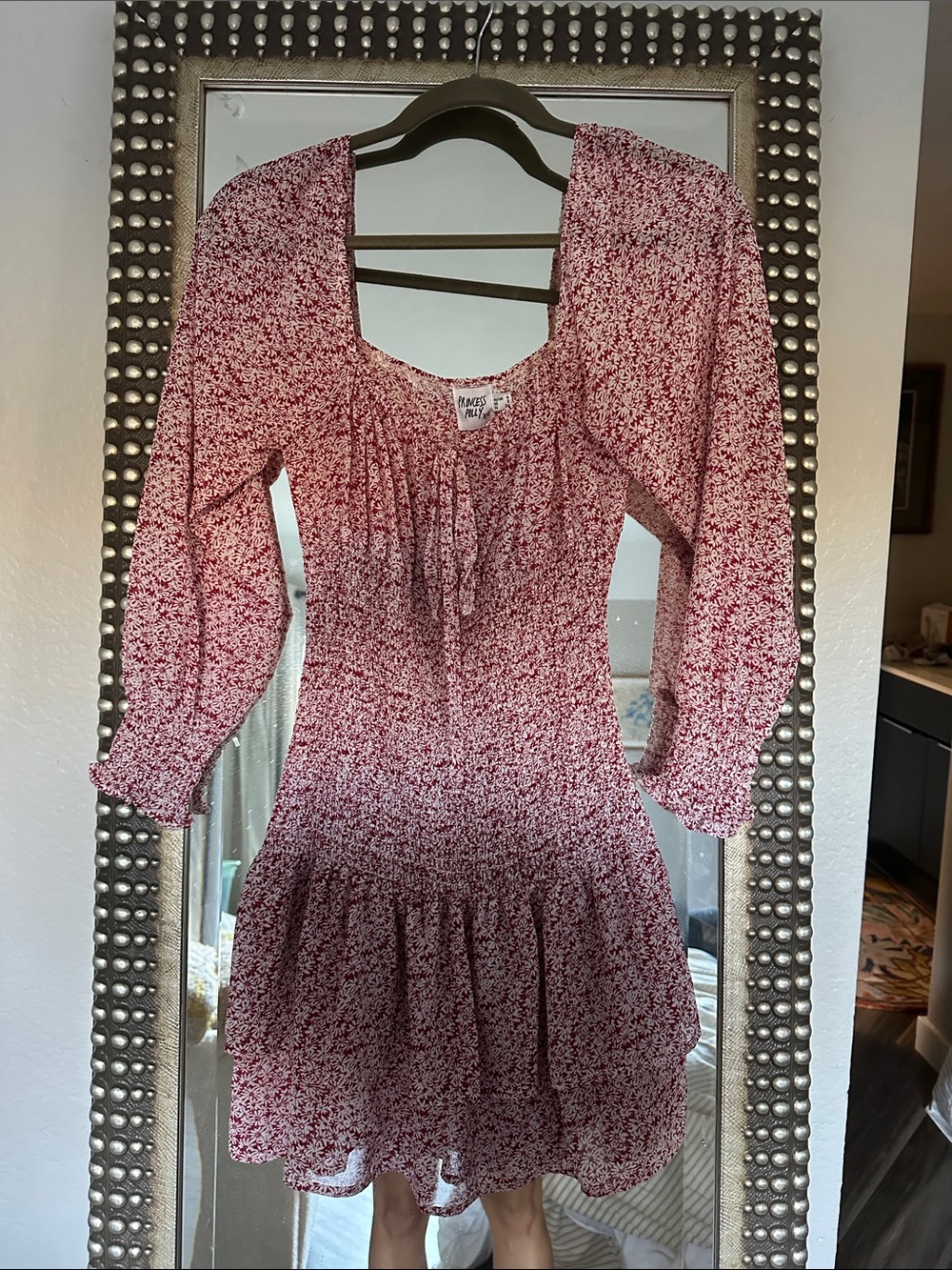 Princess Polly Red Floral Square-Neck Mini Dress